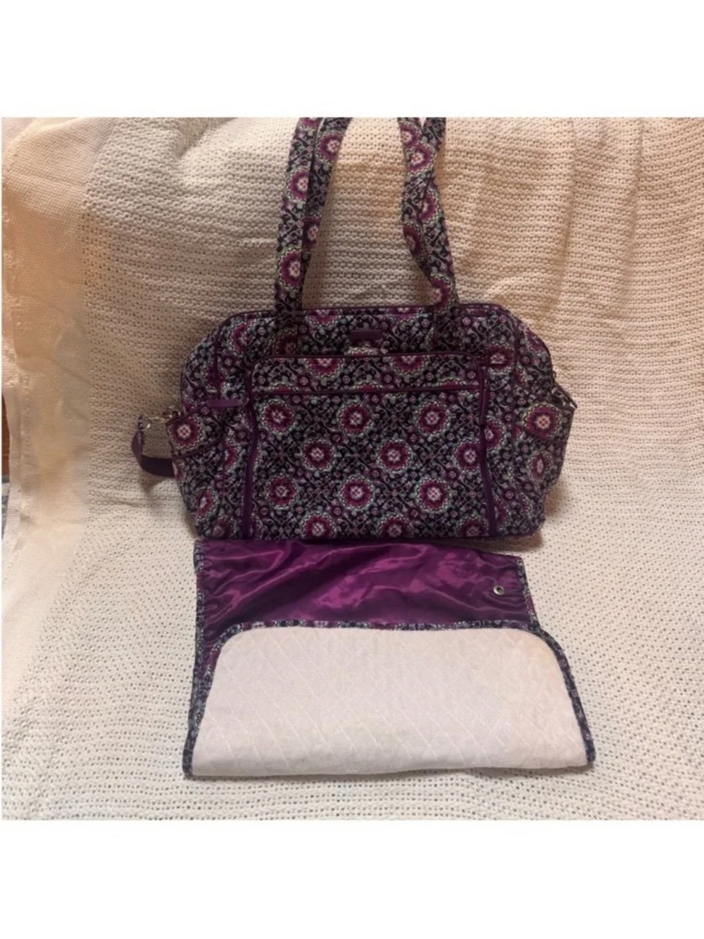 Vera Bradley Purple Floral Quilted Diaper Tote with Matching Pad